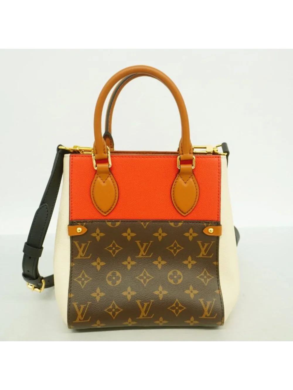 Louis Vuitton Handbag Monogram Fold Tote PM Brown Cream Cerise 2-Way